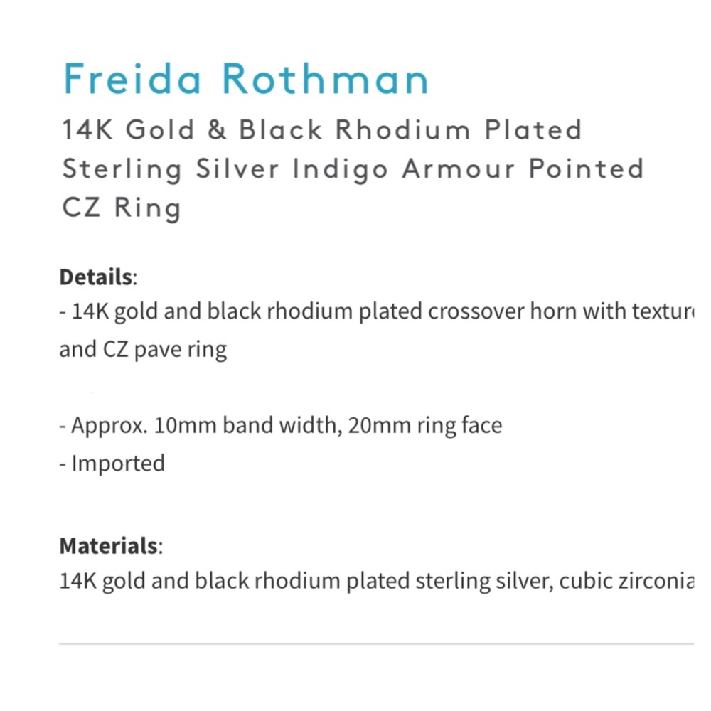 Freida Rothman Indigo Armour Pointed Ring - Picture 8 of 8